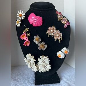 Vintage Pink and Floral Clip-on Earrings Lot of 8